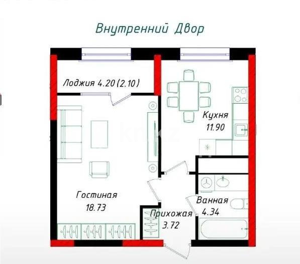 Продажа 1-комнатной квартиры, 40.79 м² в Астане