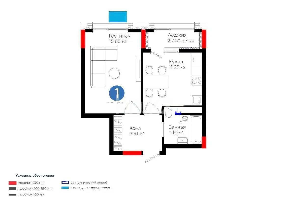 Продажа 1-комнатной квартиры, 38.5 м² в Астане