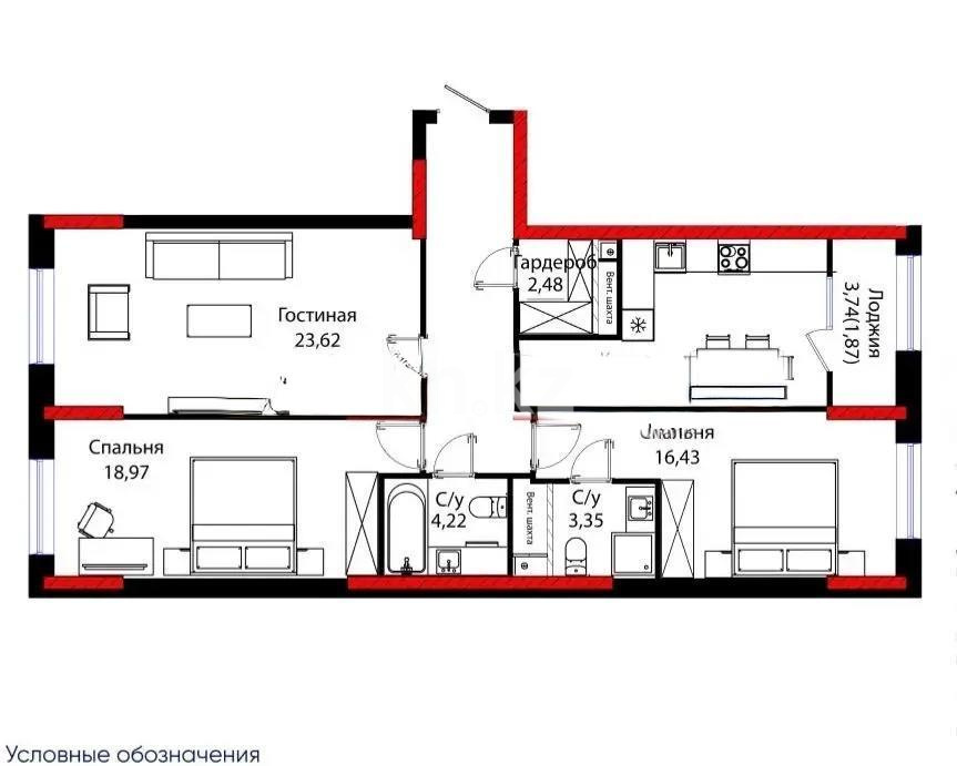 Продажа 3-комнатной квартиры, 96 м², ул. Бухар жырау, дом  12/2 в Астане