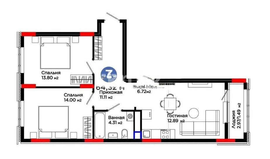 Продажа 3-комнатной квартиры, 64 м², пр. Туран, дом  55/16 в Астане