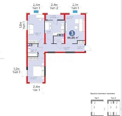 Продажа 3-комнатной квартиры, 86.86 м² в Алматы