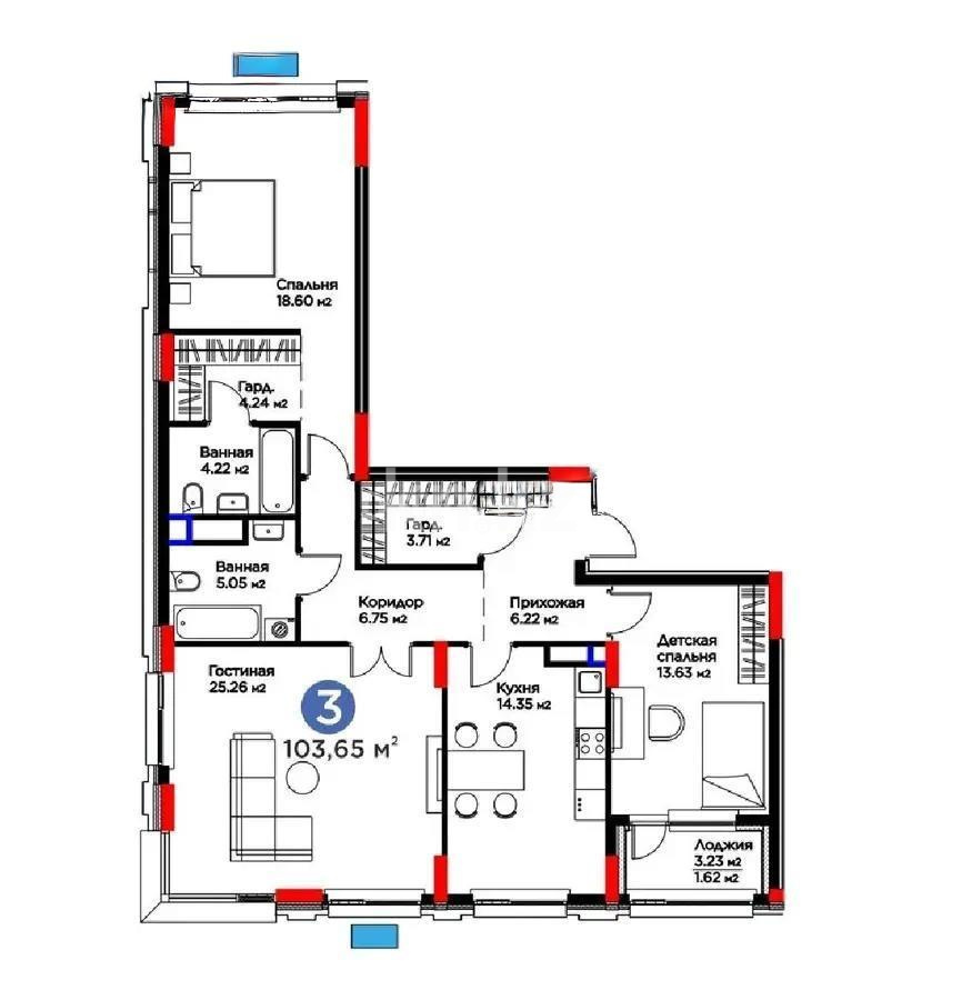 Продажа 3-комнатной квартиры, 103.65 м² в Астане - фото 4