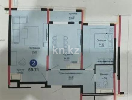 Продажа 2-комнатной квартиры, 69.71 м², ул. Е-882, дом  7 в Астане