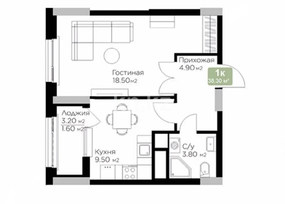 Продажа 1-комнатной квартиры, 38.3 м² в Астане