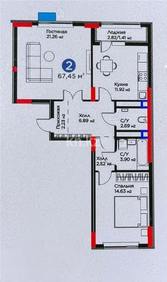 Продажа 2-комнатной квартиры, 67.5 м² в Астане