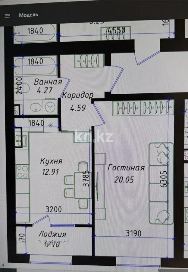 Продажа 1-комнатной квартиры, 43.7 м² в Астане