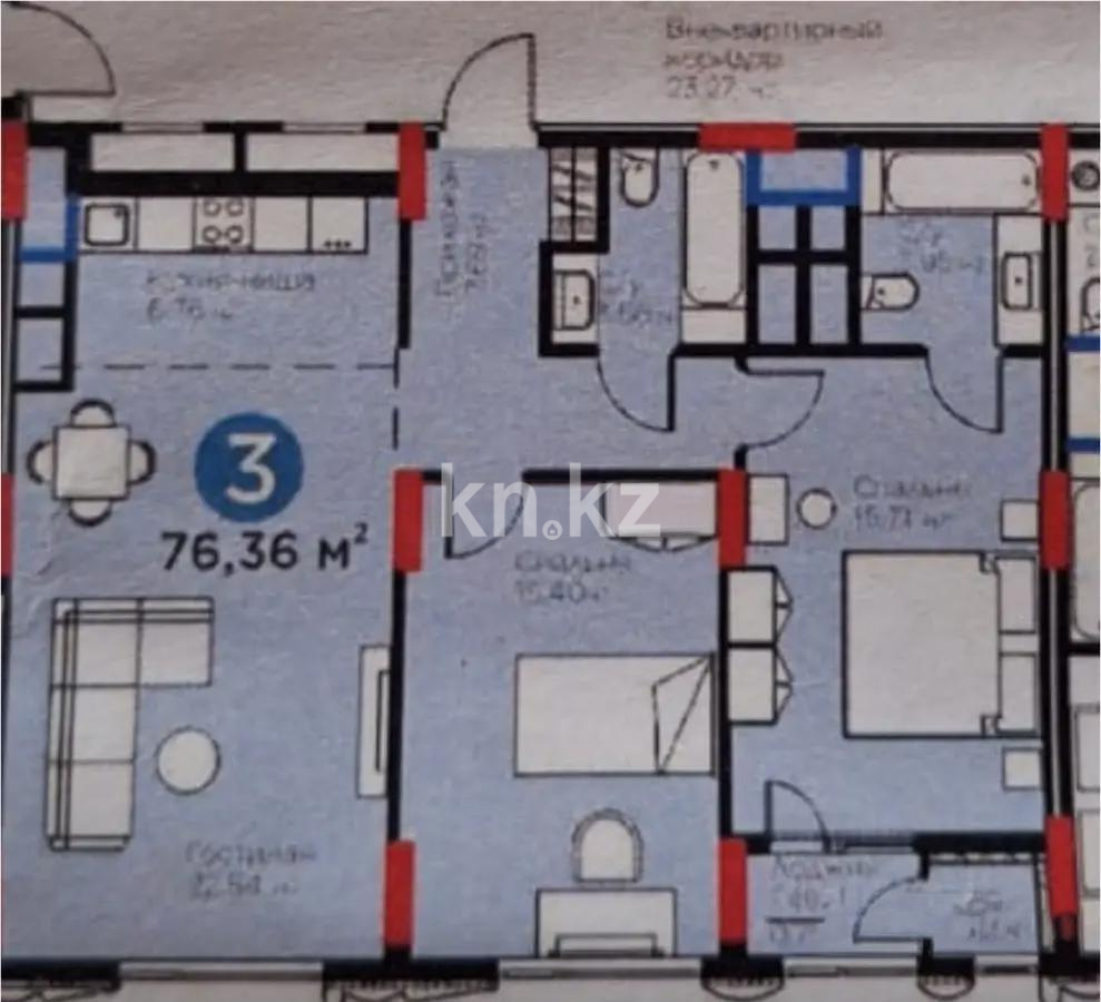 Продажа 3-комнатной квартиры, 78 м², пр. Туран, дом  41 в Астане