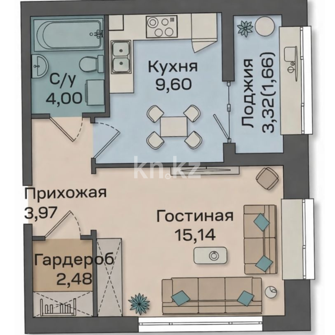 Продажа 1-комнатной квартиры, 36.8 м² в Астане