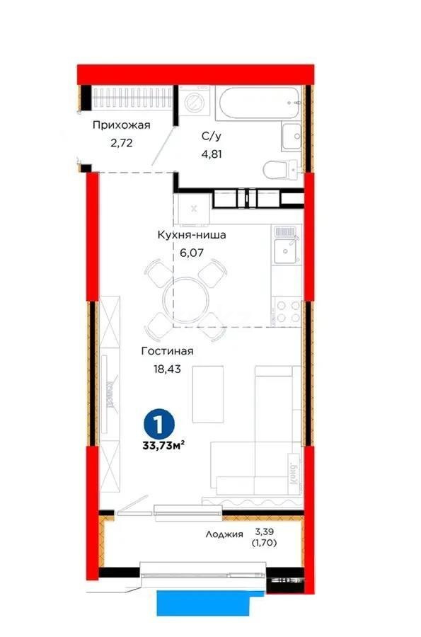Продажа 1-комнатной квартиры, 33.5 м² в Алматы