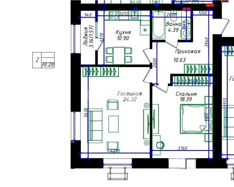 Продажа 2-комнатной квартиры, 70 м² в Астане