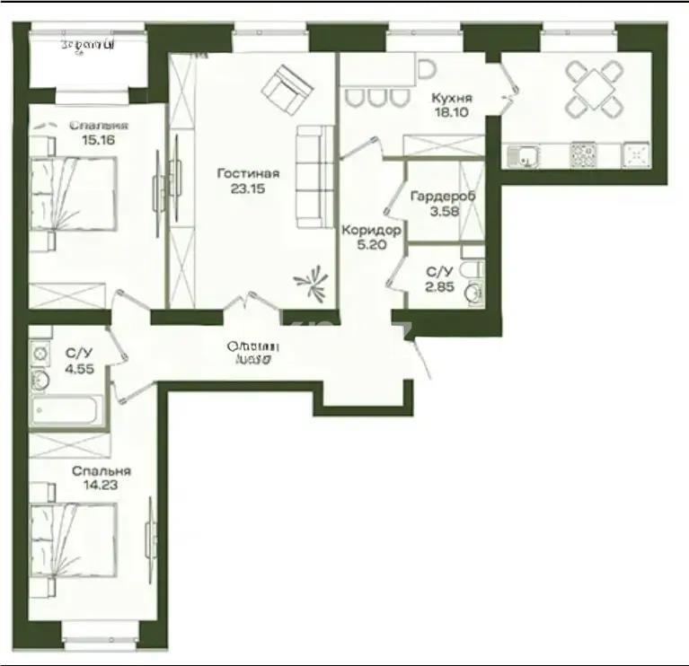 Продажа 3-комнатной квартиры, 99 м², ул. Калдаякова, дом  59 стр в Астане