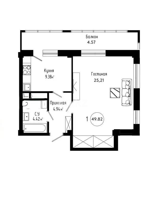 Продажа 2-комнатной квартиры, 49.9 м² в Астане - фото 4