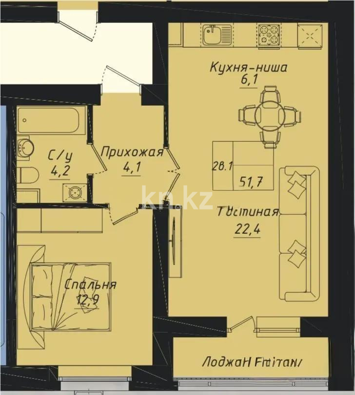 Продажа 2-комнатной квартиры, 50 м² в Астане