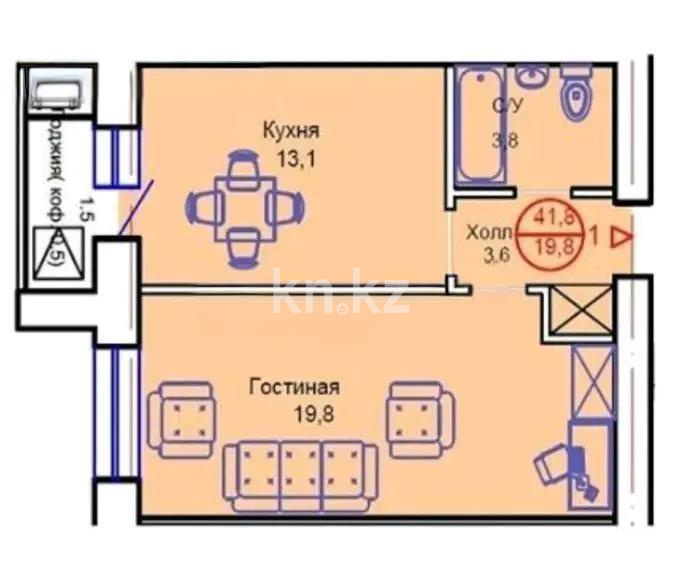 Продажа 1-комнатной квартиры, 42 м², пр. Тауелсыздык, дом  34/8 стр в Астане