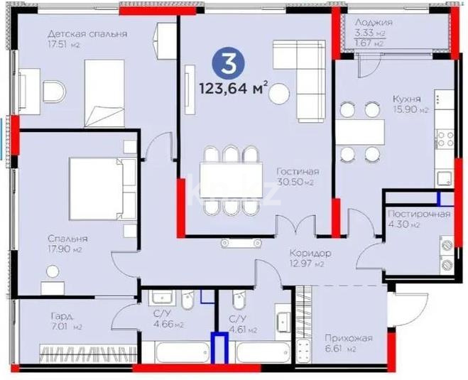 Продажа 3-комнатной квартиры, 124 м², ул. Кунаева, дом  3 стр в Астане - фото 2