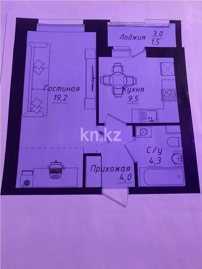 Продажа 1-комнатной квартиры, 38.3 м² в Астане