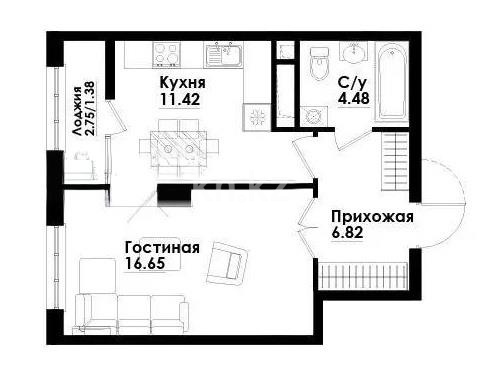Продажа 1-комнатной квартиры, 41.75 м² в Алматы