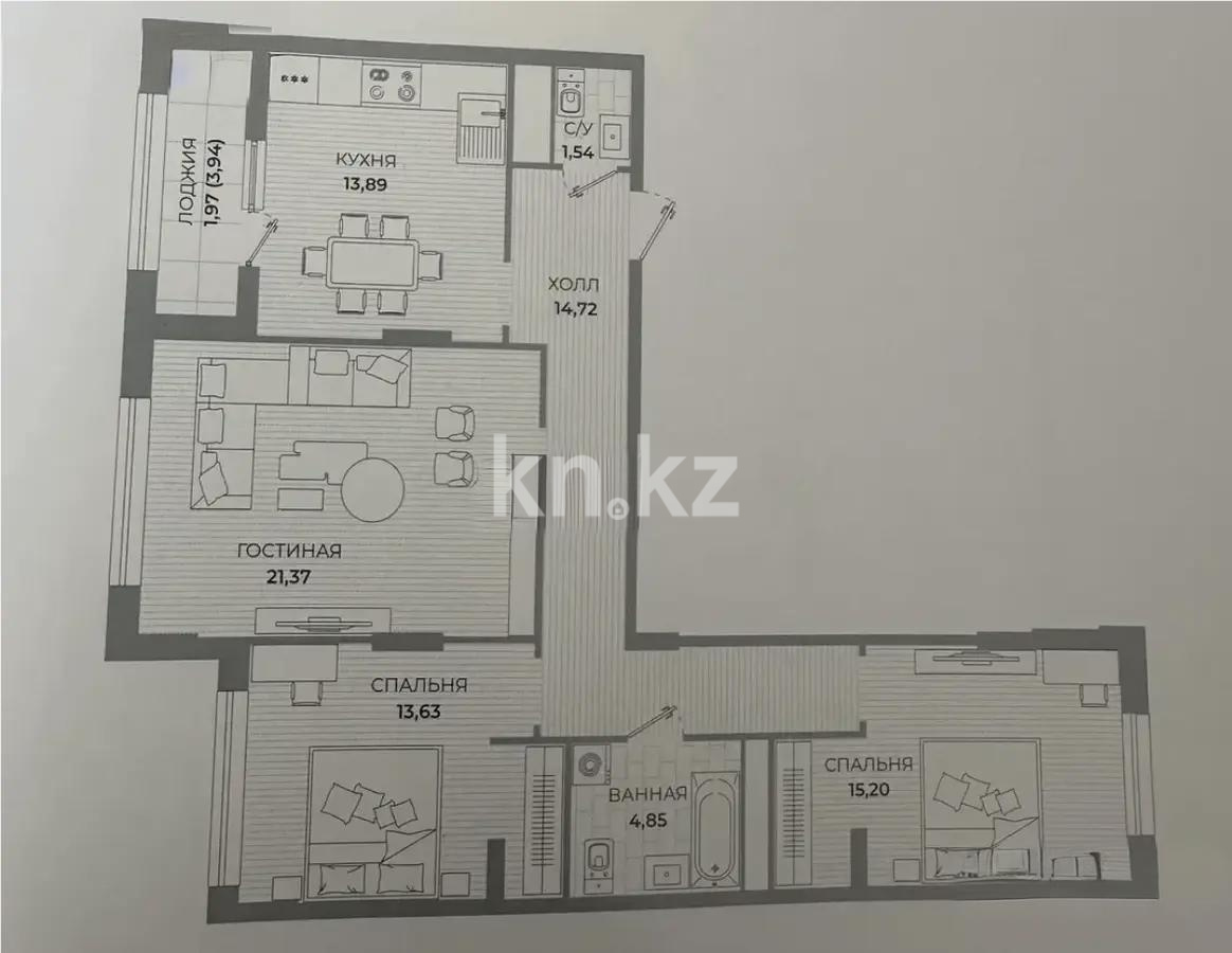 Продажа 3-комнатной квартиры, 88 м², пр. Туран, дом  39/2 стр в Астане