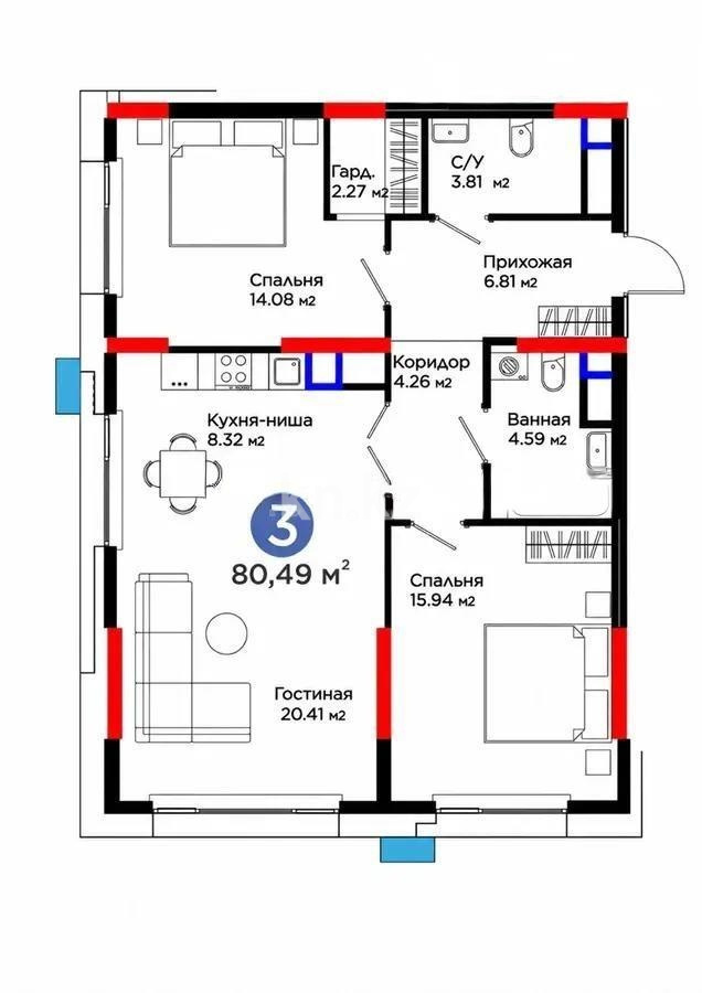 Продажа 3-комнатной квартиры, 80 м² в Астане