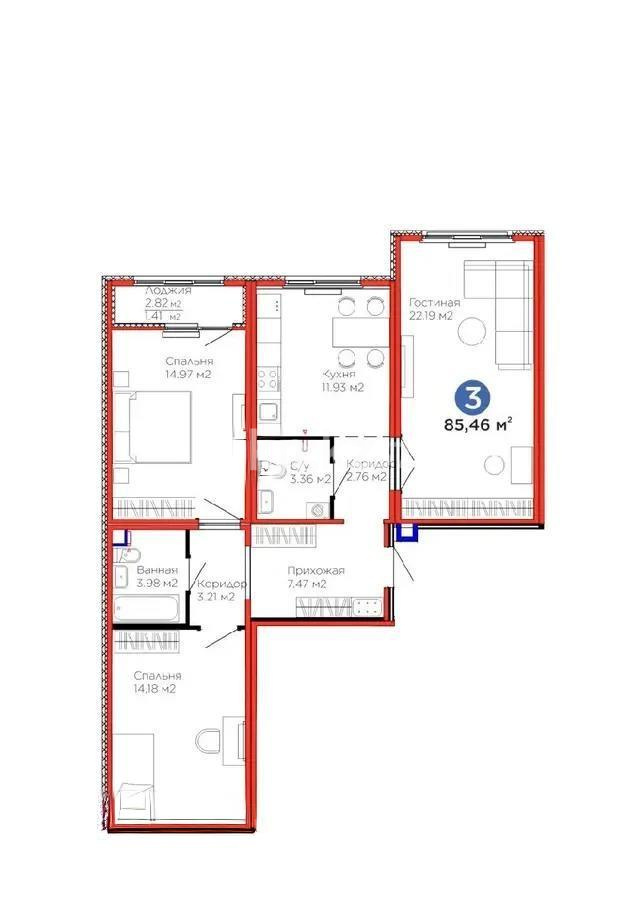 Продажа 3-комнатной квартиры, 84.71 м² в Астане