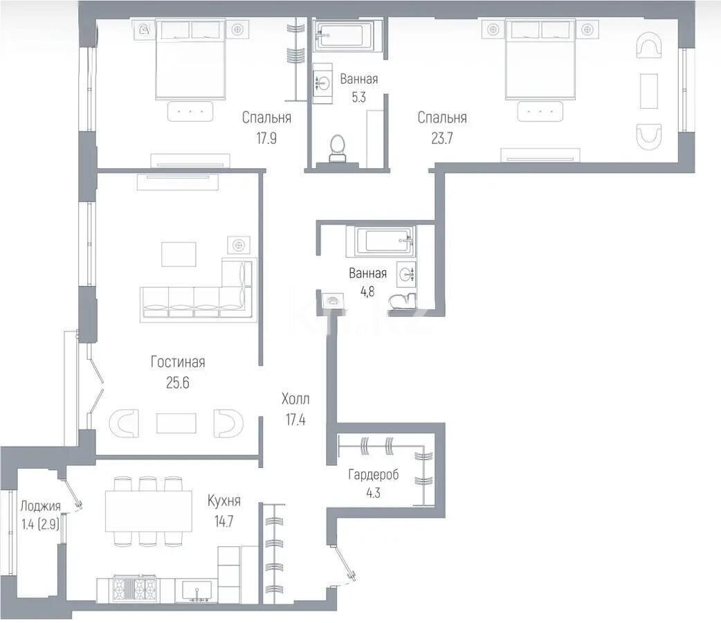 Продажа 3-комнатной квартиры, 115 м² в Астане