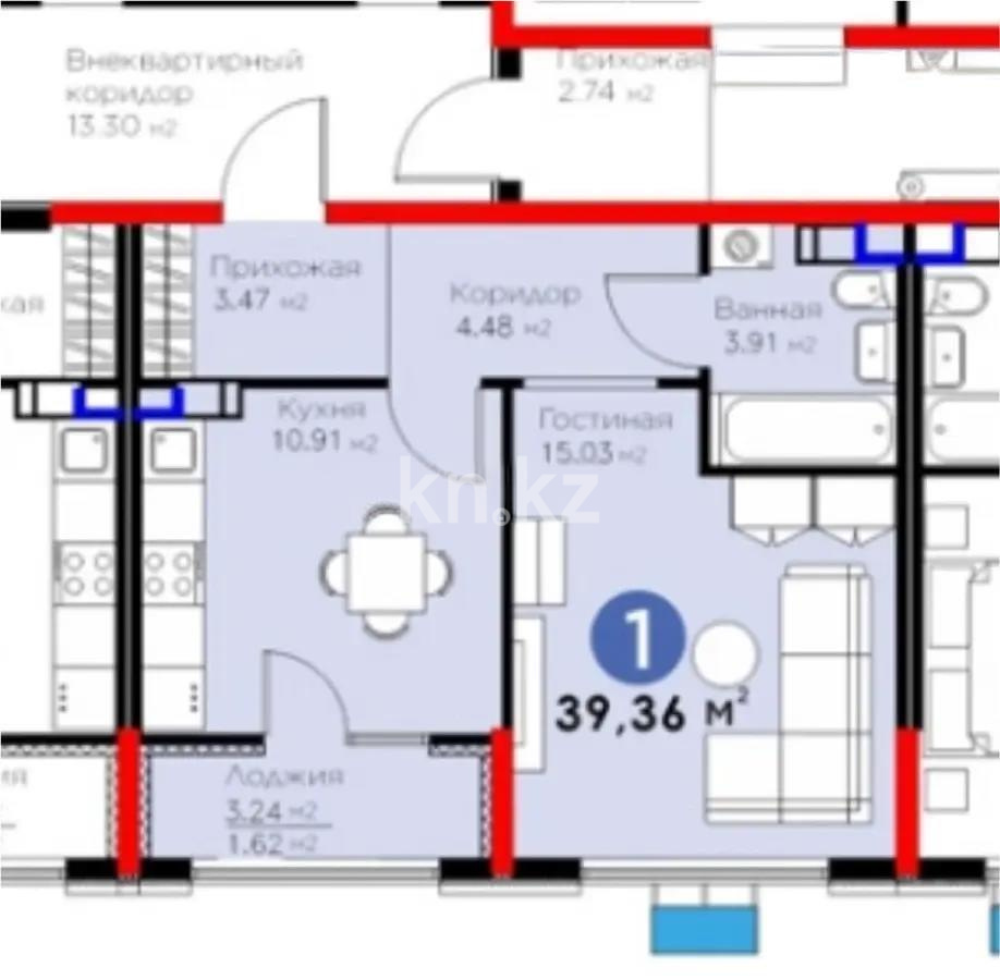 Продажа 1-комнатной квартиры, 39.36 м², мкр-н Гажайып, дом  33 в Алматы - фото 4