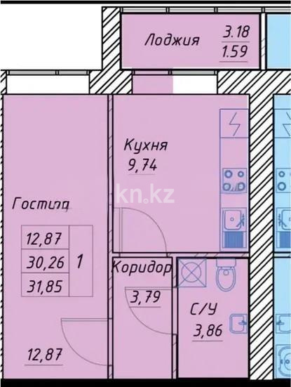 Продажа 1-комнатной квартиры, 31.85 м², ул. Тынышбайулы, дом  6 стр в Астане