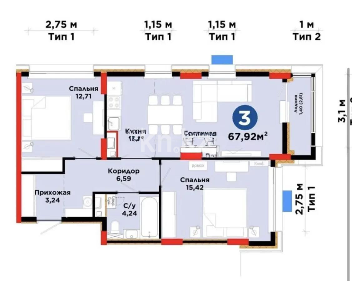 Продажа 3-комнатной квартиры, 70 м² в Астане