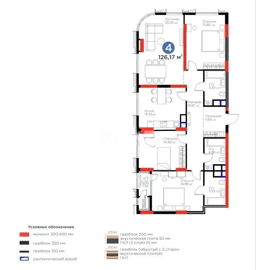 Продажа 4-комнатной квартиры, 126.17 м² в Астане