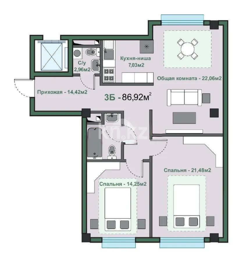 Продажа 3-комнатной квартиры, 86.92 м² в Алматы