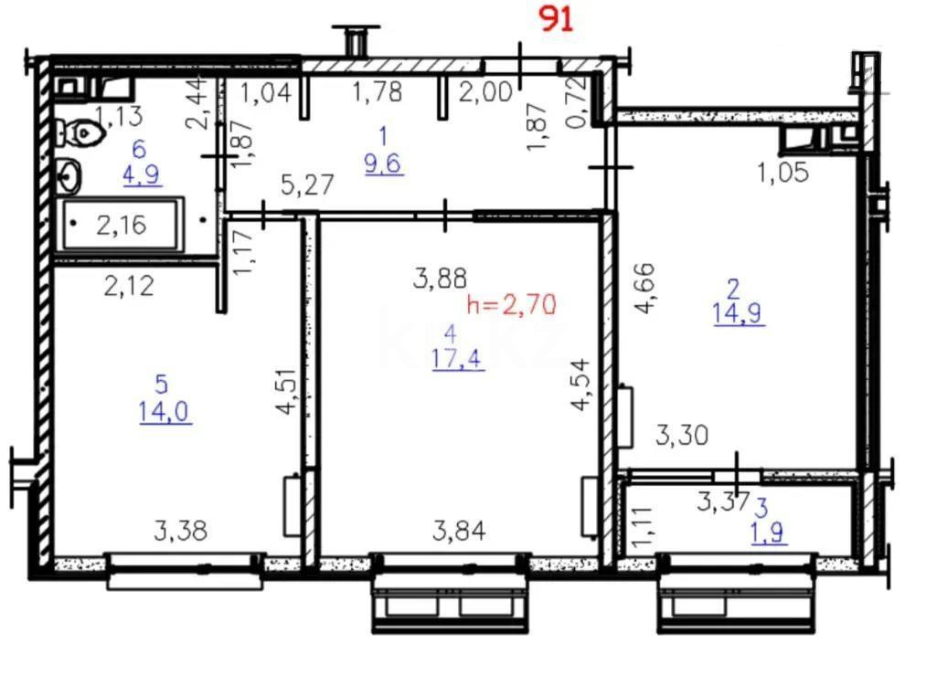 Продажа 2-комнатной квартиры, 62.7 м² в Алматы