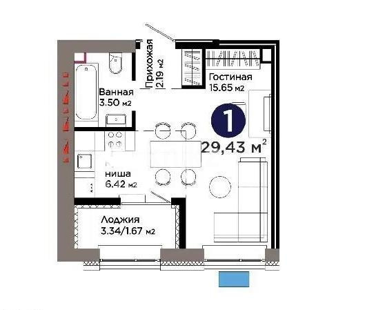 Продажа 1-комнатной квартиры, 29.5 м² в Астане