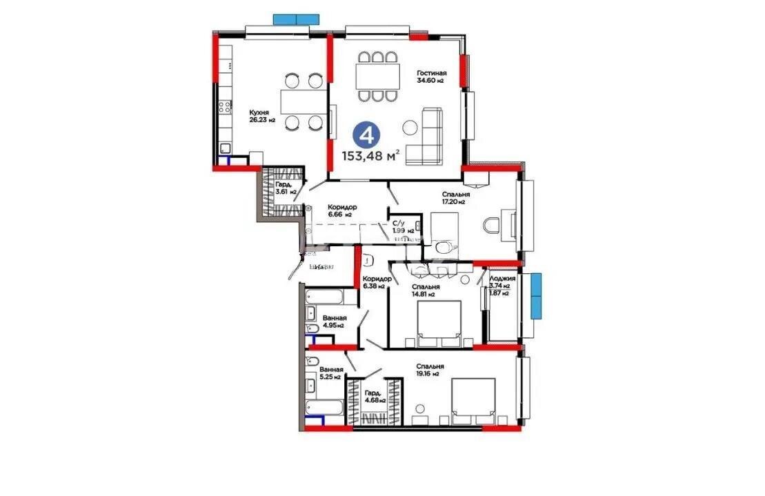 Продажа 4-комнатной квартиры, 154 м² в Астане