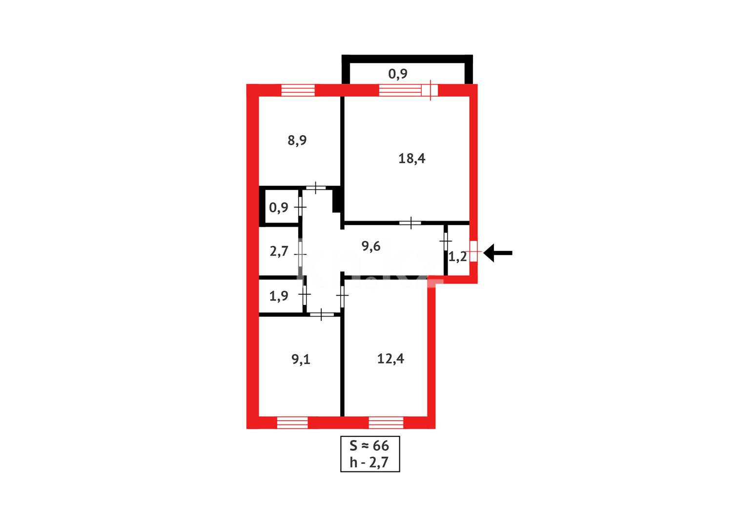 Продажа 3-комнатной квартиры, 66 м² в Караганде - фото 13