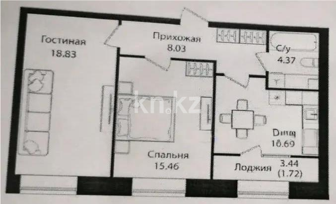 Продажа 2-комнатной квартиры, 59.1 м², ул. Е-15, дом  16 в Астане