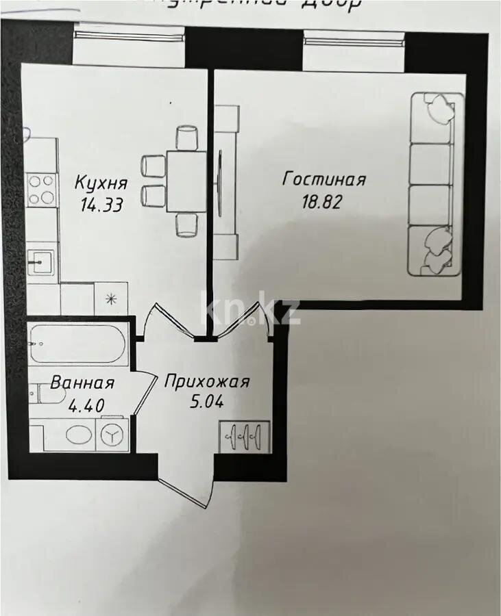 Продажа 1-комнатной квартиры, 42.59 м² в Астане