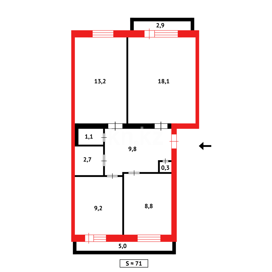 Продажа 3-комнатной квартиры, 73 м², 68-й квартал в Темиртау - фото 12