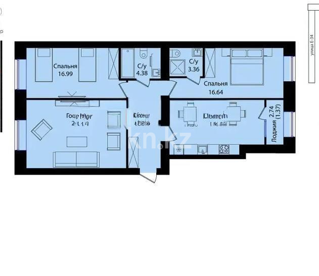 Продажа 3-комнатной квартиры, 94.82 м², ул. Е-15, дом  16 в Астане