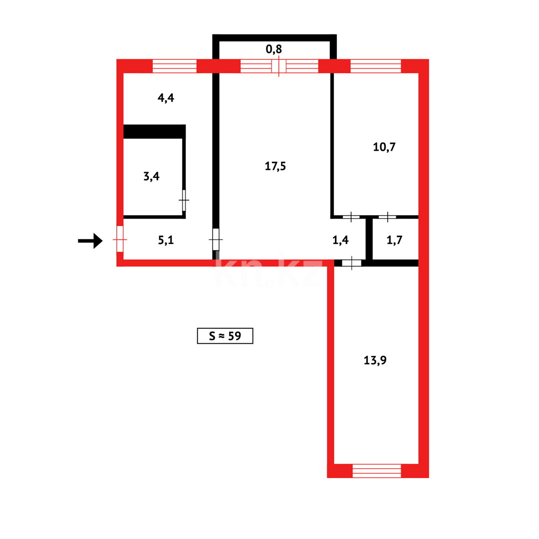 Продажа 3-комнатной квартиры, 58 м², ул. Абая в Темиртау - фото 12