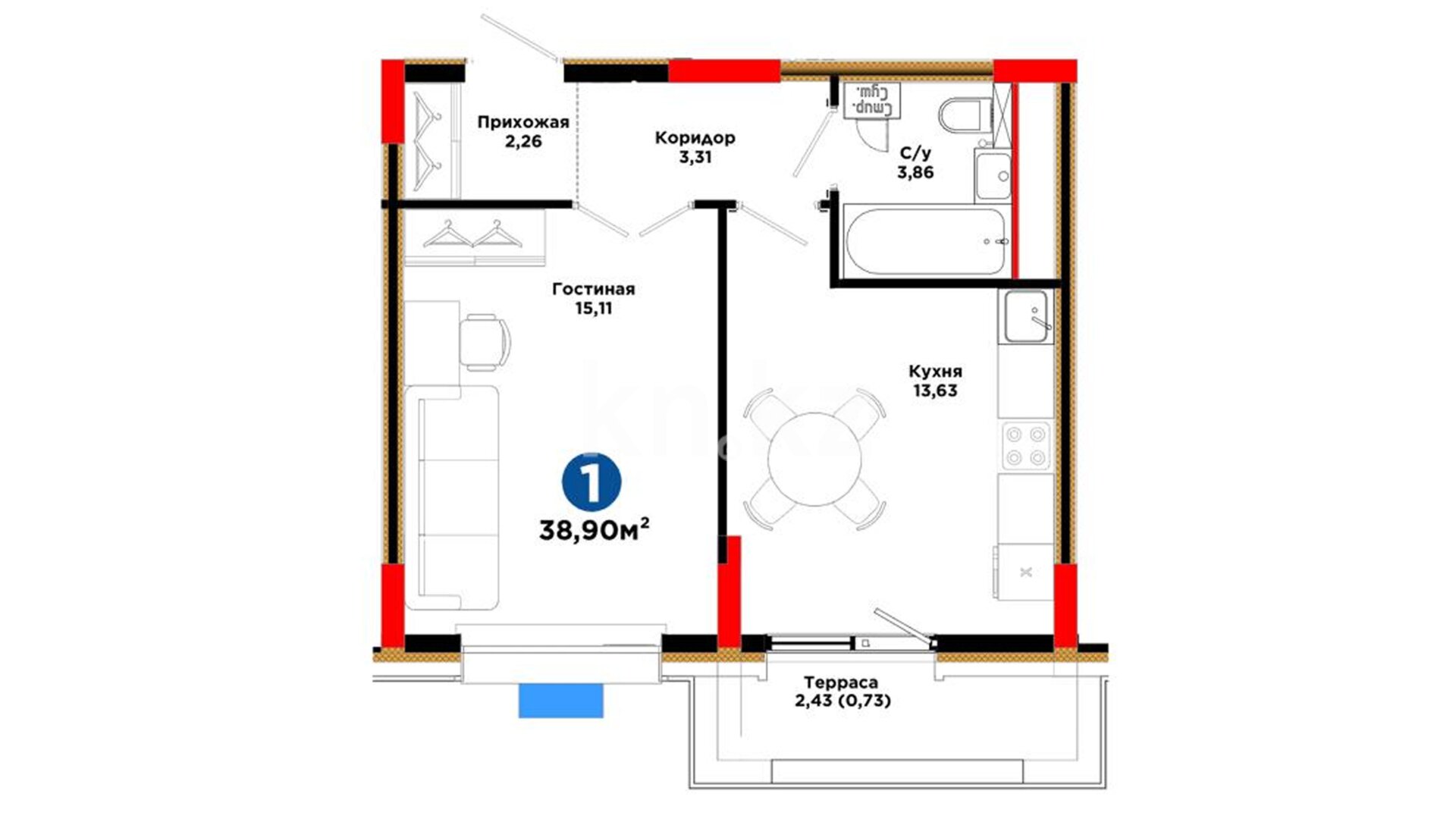 ЖК Arna Urpaq, 1-комнатная, цена 28 635 139 ₸, 736 122 ₸&nbsp;/&nbsp;м²