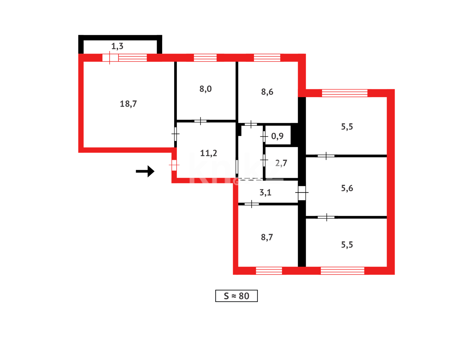 Продажа 6-комнатной квартиры, 79 м², ул. 9-й мкр., дом  42 в Темиртау - фото 18