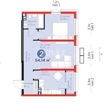 Продажа 2-комнатной квартиры, 54.14 м² в Алматы