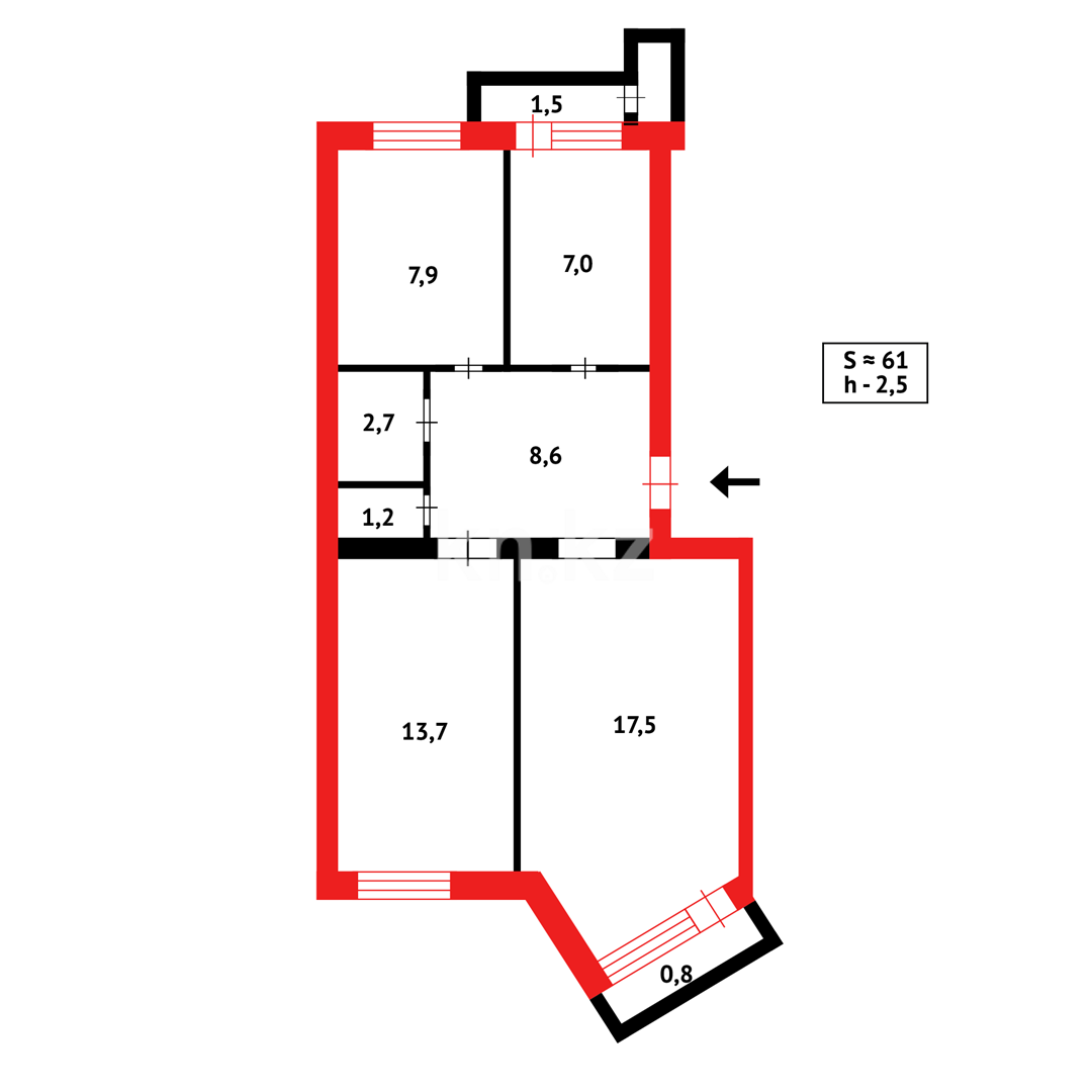 Продажа 3-комнатной квартиры, 58 м² в Караганде - фото 8