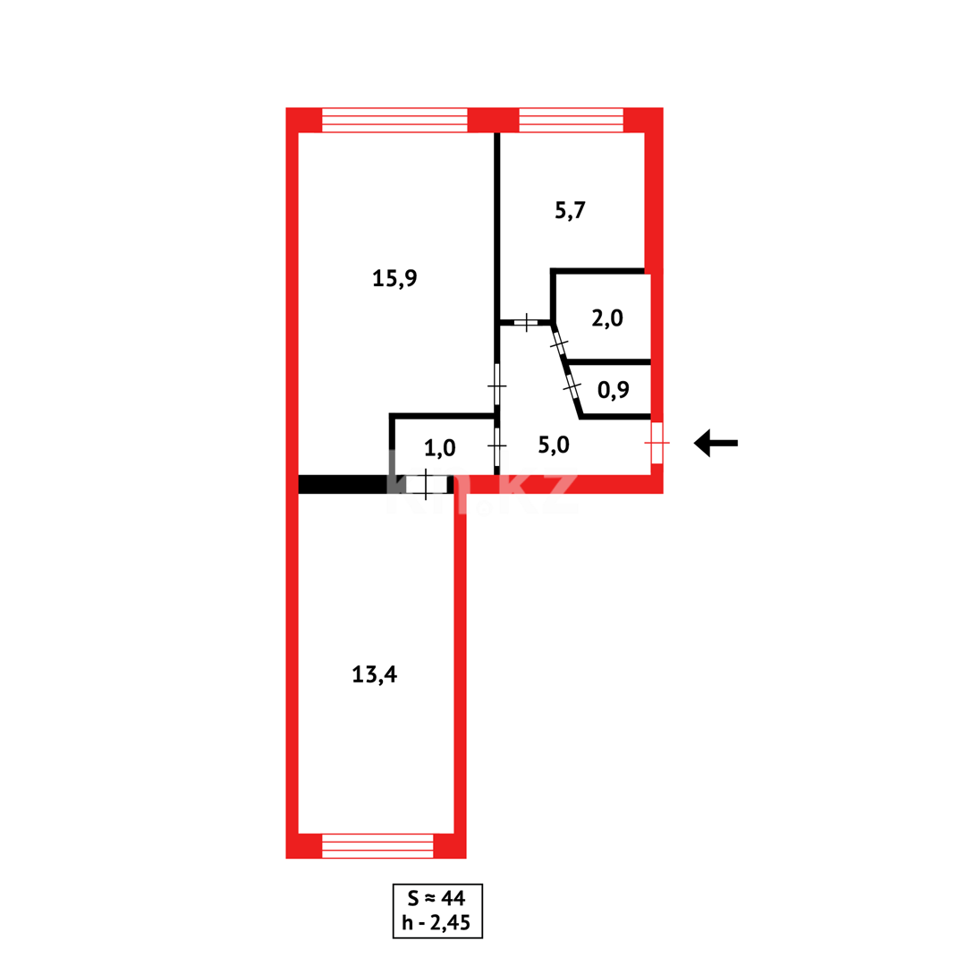 Продажа 2-комнатной квартиры, 43 м² в Караганде - фото 13