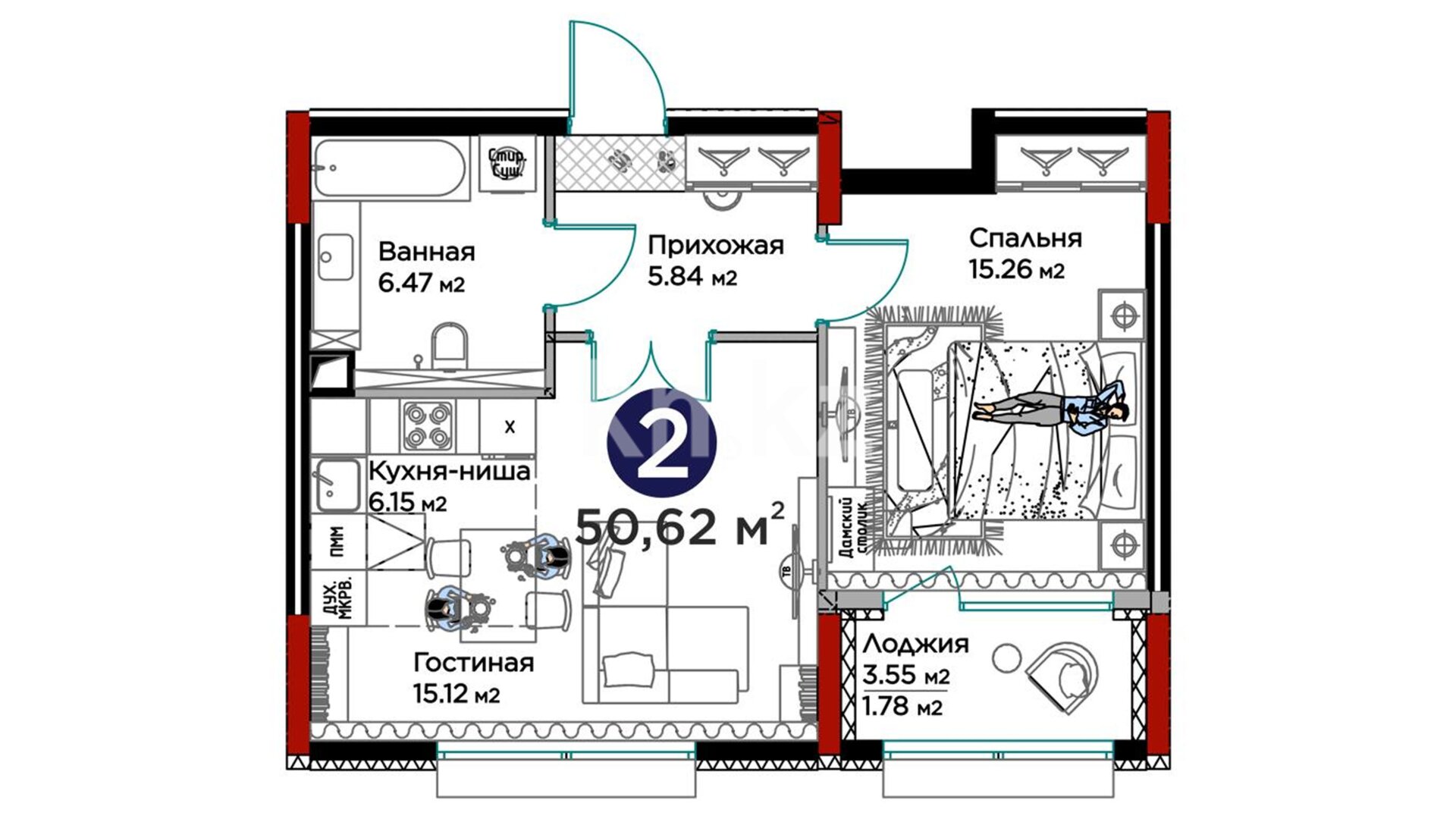 ЖК GreenLine.Tiara, 2-комнатная, цена 49 339 314 ₸, 974 700 ₸&nbsp;/&nbsp;м²
