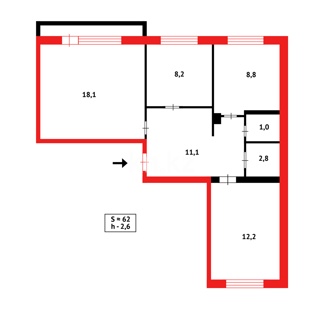 Продажа 3-комнатной квартиры, 64 м², ул. Таттимбета в Караганде - фото 7