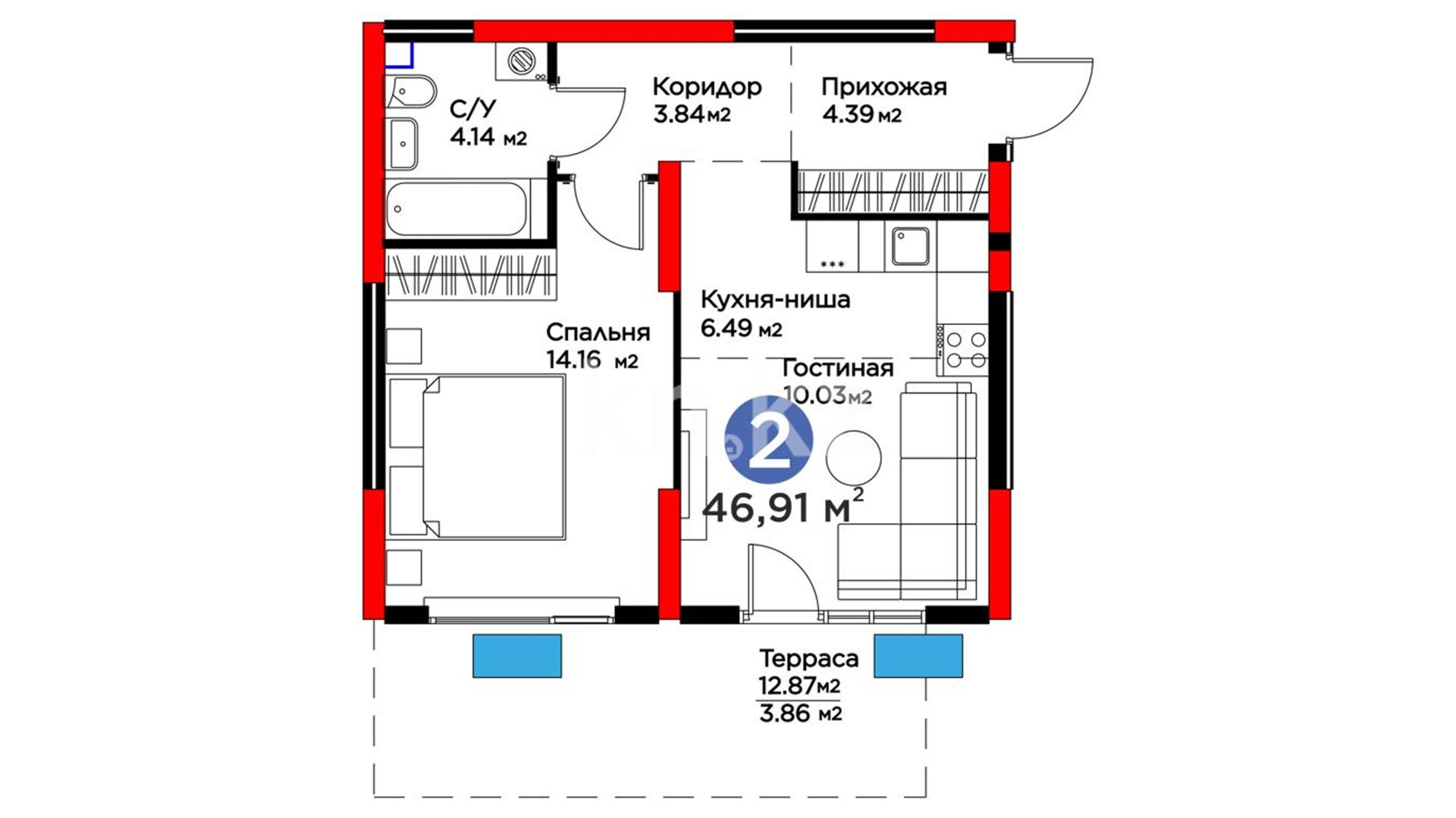 ЖК Saulet, 2-комнатная, цена 37 752 240 ₸, 775 200 ₸&nbsp;/&nbsp;м²