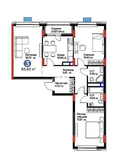 Продажа 3-комнатной квартиры, 86 м² в Астане