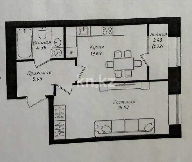 Продажа 1-комнатной квартиры, 44.45 м² в Астане