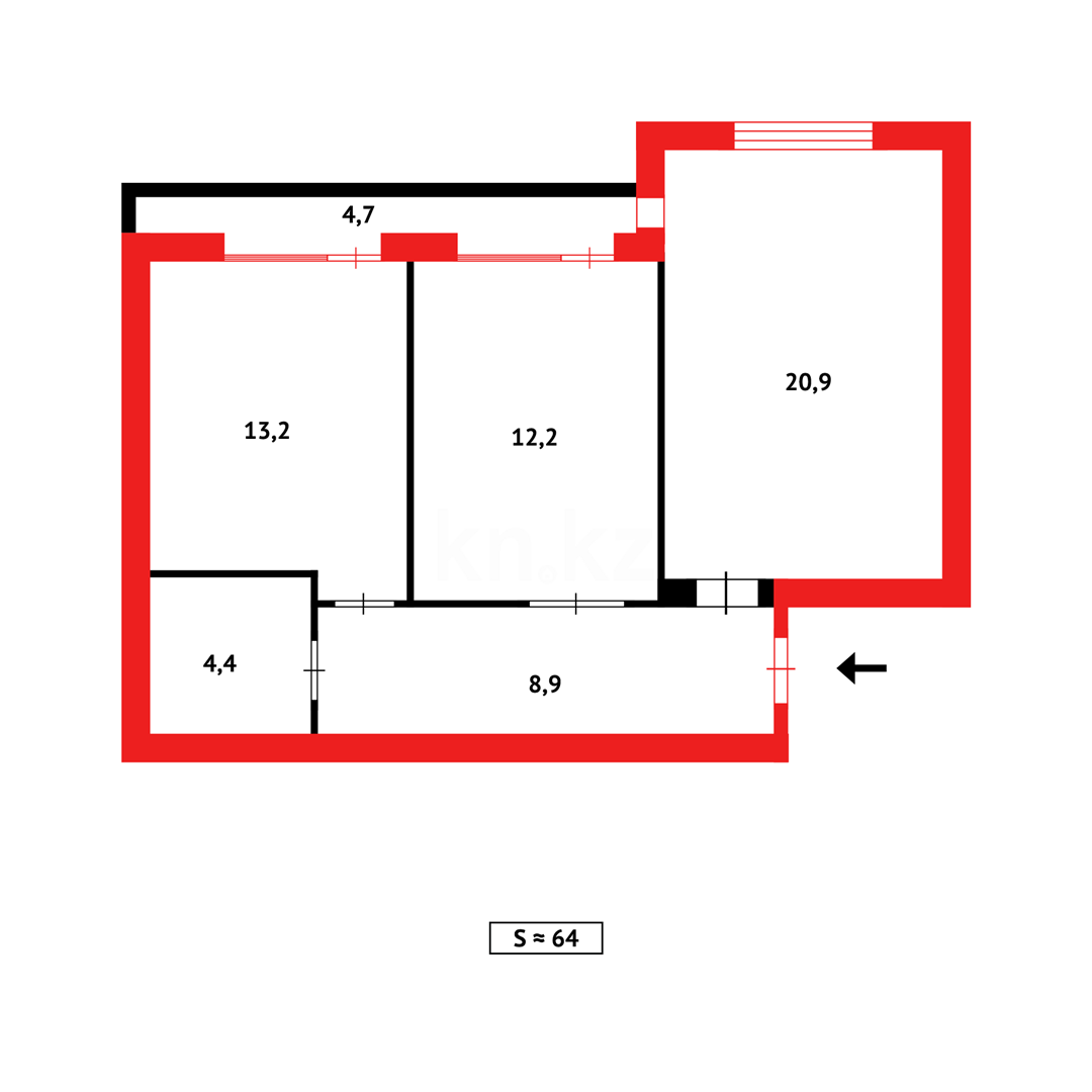 Продажа 2-комнатной квартиры, 65 м², ул. Муканова в Караганде - фото 21